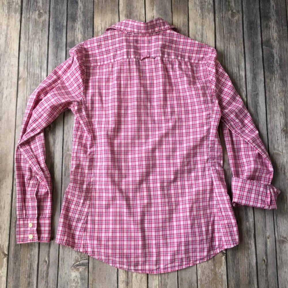 Banana Republic Plaid Oxford Shirt Women XS 0 2 Cotton Button Up Top Pink White - Picture 3 of 5